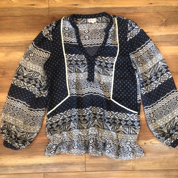Tops - ✨5 for $25✨ Bohemian Button Navy Blouse W Polka Dot